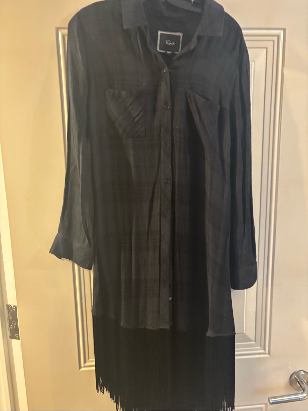 Rails Black Midi Dress With Button-Front Shirt Detail With Cool Fringe Bottom